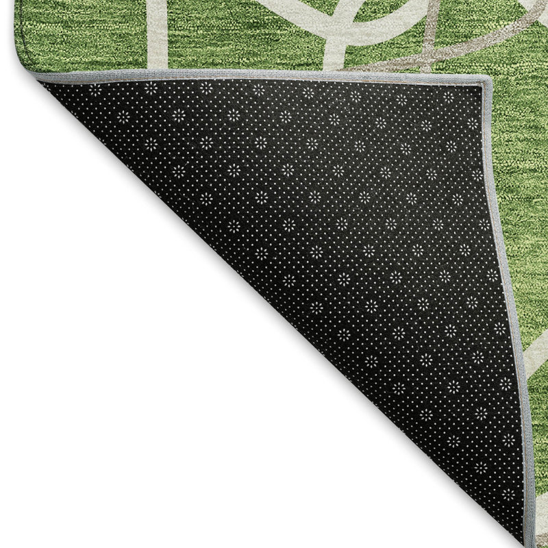 Premium Machine Washable Prisco Green Rug, Rectangle 10' x 14'