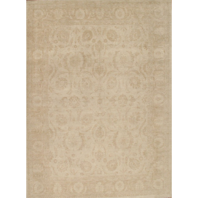 Ivory Hand-Knotted Wool Rectangular Area Rug, 8' 9" x 12' 0"