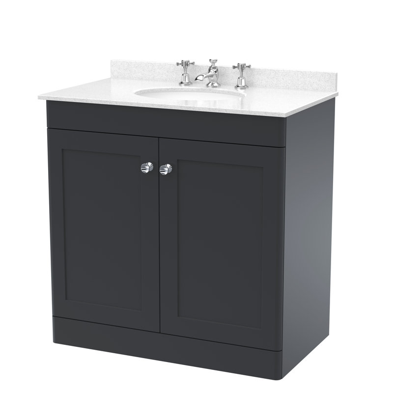 Classique 820mm Single Bathroom Vanity with Drop In Vitreous China Basin, Satin White, White