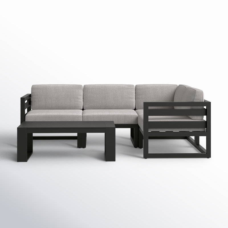 Avion 5 Piece Sectional Set - Black, Cast Silver Sunbrella®, Black