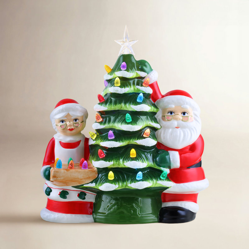 12" Santa & Mrs Claus Nostalgic Ceramic Tree, White