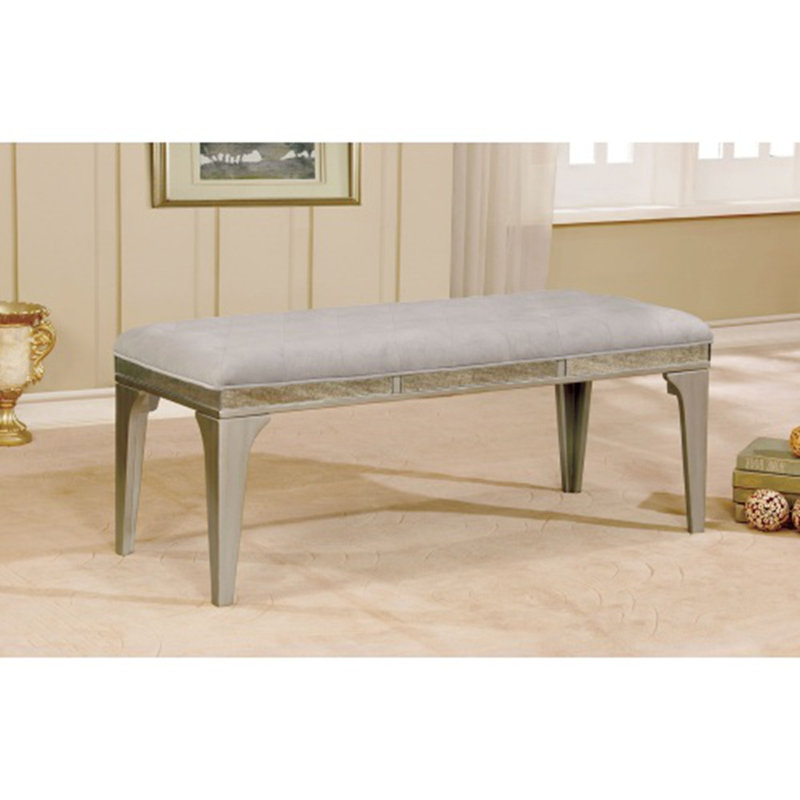 Banc 1 pièce Transitional - Siège rembourré capitonné, coussin en flanelle de couleur argent et gris