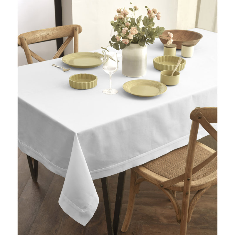Dru Cotton Linen Plain Tablecloth, White, 72" x 54"
