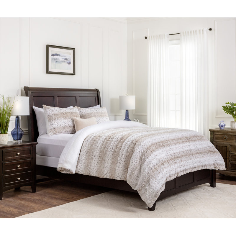 Beige Microfiber Reversible Duvet Cover Set, Queen Duvet Cover + 2 Standard Pillowcases