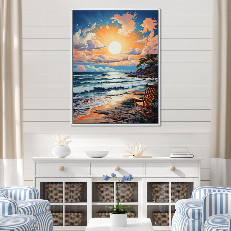 Beach Bliss Pointillism - impression, H 40 po x l 30 po x P 1,5 po, Cadre flottant blanc