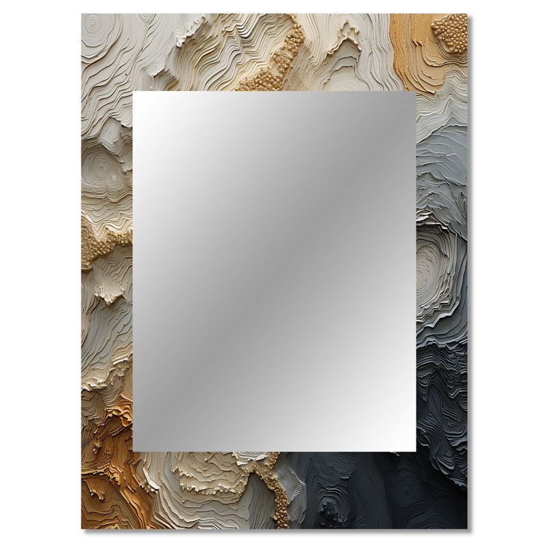 «Gold and Beige River Spiral», miroir de peinture abstraite, miroir mural décoratif beige, impression d'art en métal
