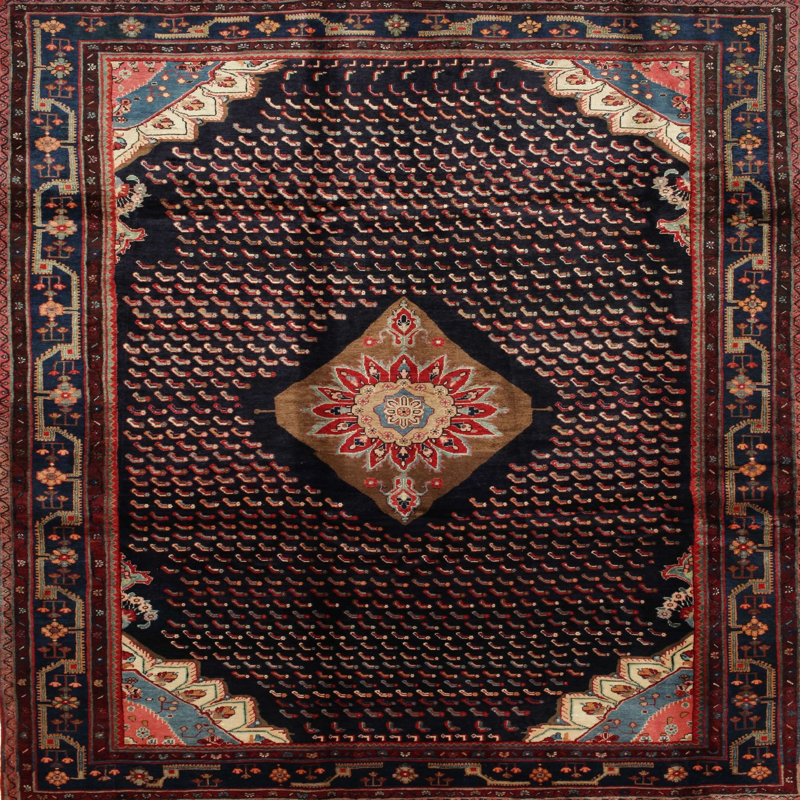 Hennadzy Traditional Brown/Black/Red Area Rug, Round 4'