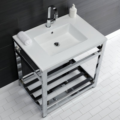 Ceramic Rectangular Console Bathroom Sink with Overflow
