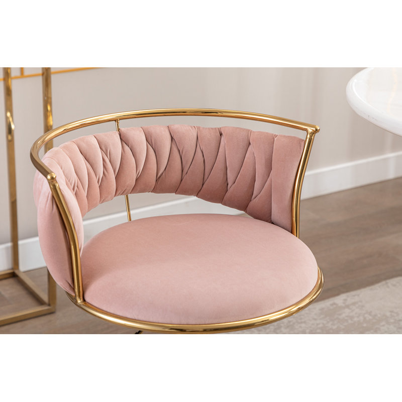 Cvetil Swivel Upholstered Adjustable Height Counter Stool with Metal Frame, Pink, 1