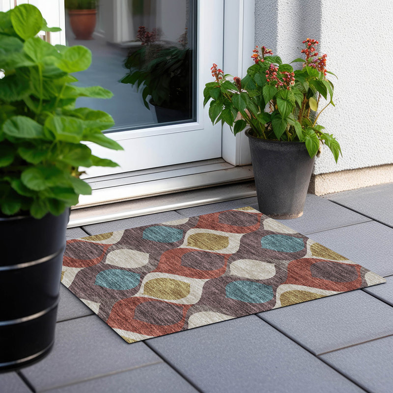Tapis d'entrée / extérieur antidérapant Caziyah, Rectangle 1 pi 8 po x 2 pi 6 po