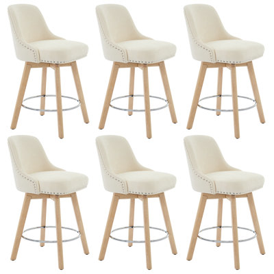 26'' Swivel Counter Height Barstool with Back for Kitchen Island,Nailhead Trims and Solid Wood Frame