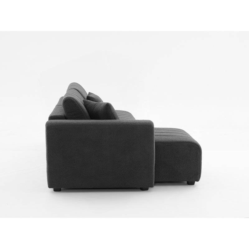 Canapé d'angle capitonné en forme de L scandinave d'inspiration moelleuse avec coussins décoratifs, Laine ivoire