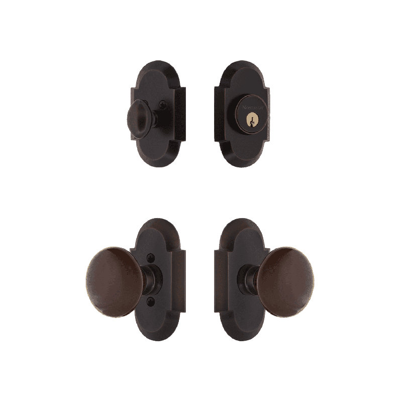 Nostalgic Warehouse Cottage Entry Set with Brown Porcelain Knob, Brown/Antique Brass, 2.75"