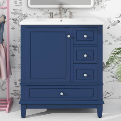 30" Practical Bathroom Vanity With Sink – Outfitted With 1 Door (With Shelf) And Three Soft-Close Drawers