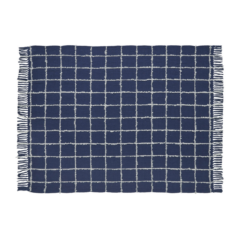 Jeté en coton Jordan Grid, 50 po x 60 po, Bleu