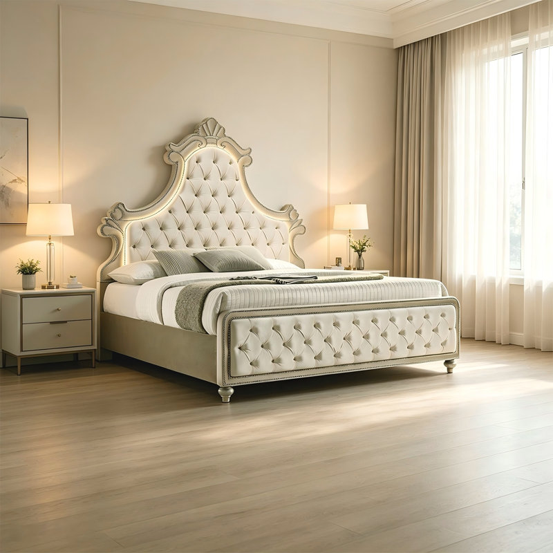 Lit rembourré King Size avec éclairage DEL