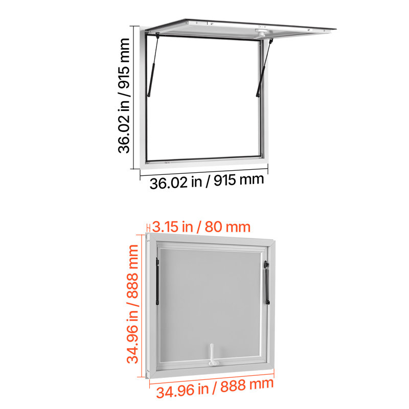 Fenêtre de service 36 x 36 en aluminium avec cadre en alliage Concession, 36.02" H x 36.02" W x 3.15" D