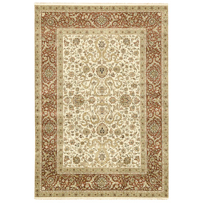 Hand Knotted Wool Area Rug in Ivory And Red