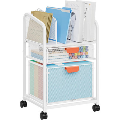 White Rolling File Cart With Adjustable Dividers - Mobile Lockable-Wheel File Cabinet (Hanging Folder Organizer For Home Office) by Inbox Zero