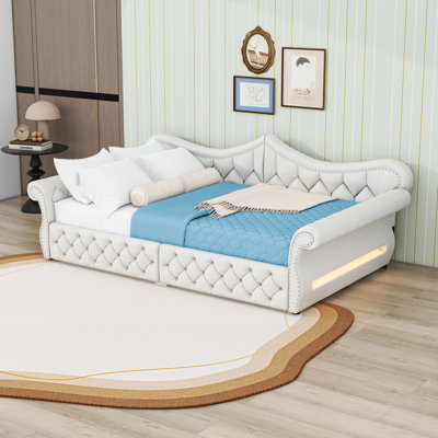 Upholstered Daybed with LED and Nailhead Trim