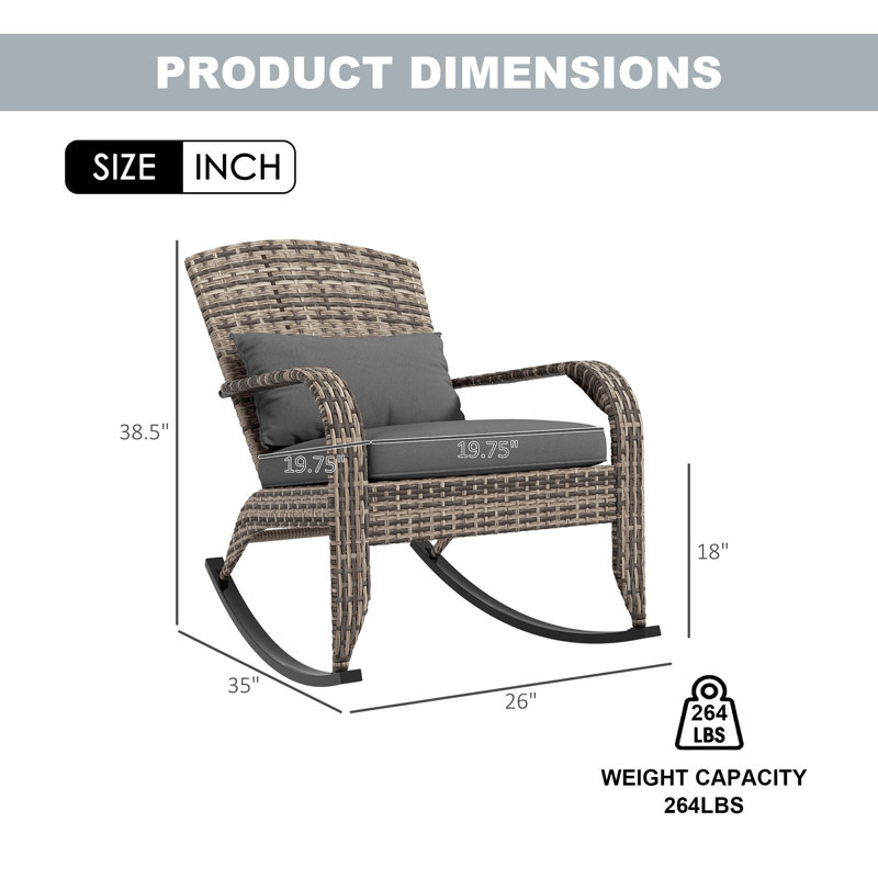 Outsunny Outdoor Wicker Adirondack Rocking Chair, Gray
