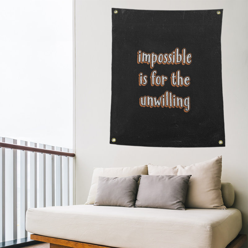 Tapisserie tableau noir quote not impossible quot, H 59 pi x l 50 po, Orange