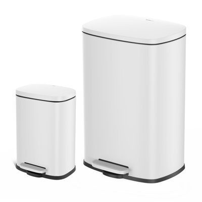 Qualiazero 13.2 Gallon and 3.2 Gallon Stainless Steel Rectangular Step On Trash Can Set