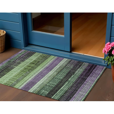 Tapis extérieur lavable rayé mauve et vert 3 pi x 5 pi