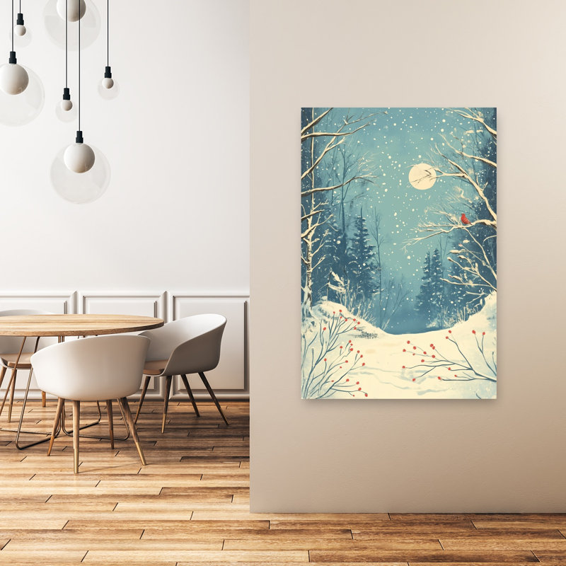 Moonlit Snowy Path Peaceful Serene Tranquil Forest Nature Wall Art Print by Pictufy Studio IV - Wrapped Canvas Print