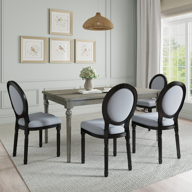 Mid Century Dining Table Set, Rectangular Dining Table With Solid Wood Legs And Upholstered King Louis Back Dining Chairs For Kitchen/Dining Room