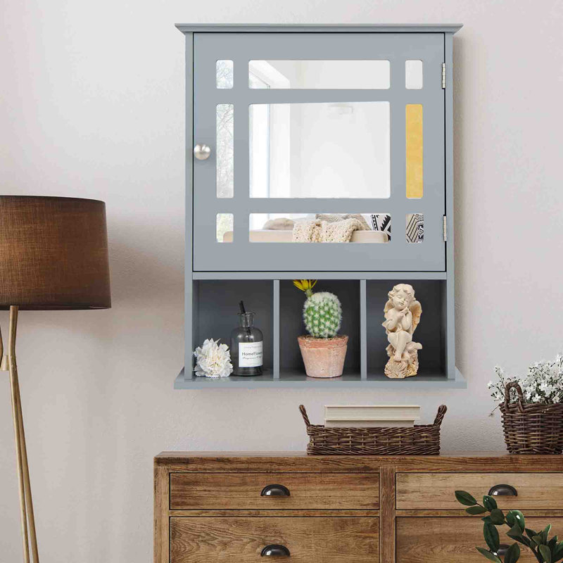 480mm W 600mm H Wall Mounted Required Framed Medicine Cabinet With Mirror And Adjustable Shelf, Grey