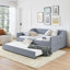 Lit de jour pleine grandeur, lit de jour convertible rembourré avec dossier capitonné, canapé-lit polyvalent 3 en 1 avec lit gigogne escamotable et rangement latéral, parfait pour un salon compact - bleu foncé-130430007-130430011