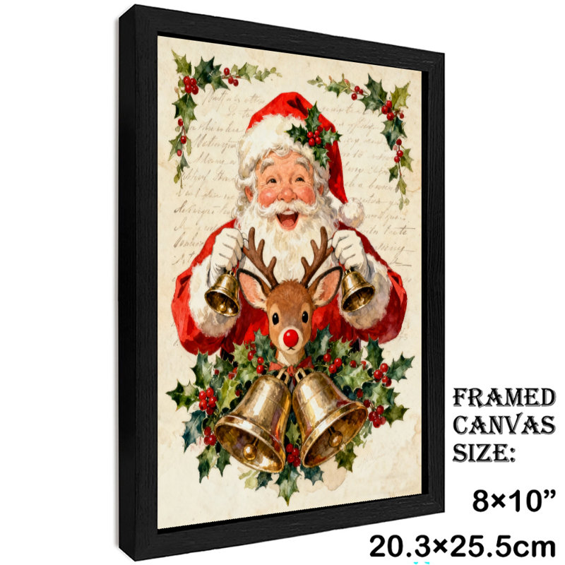 Art mural rétro noir de Noël avec père Noël, impressions de style rétro, H 11 po x l 9 po