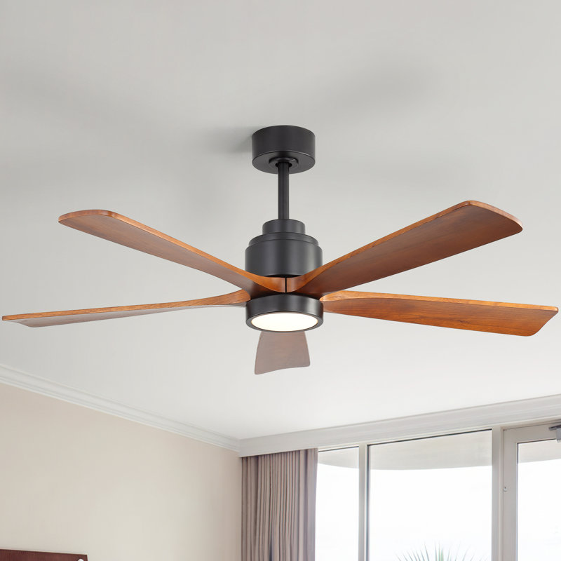 Ventilateur de plafond 52 po à pales en bois massif à intensité variable avec lumières et télécommande, Noir