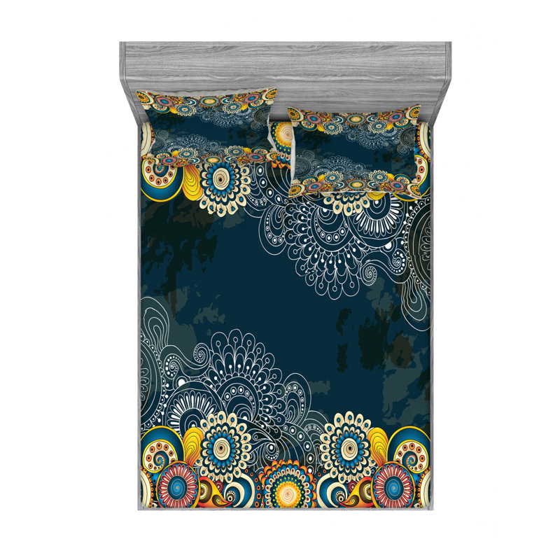 Microfiber Floral Sheet Set, Queen Sheet Set + Fitted Sheet + 2 Pillowcases