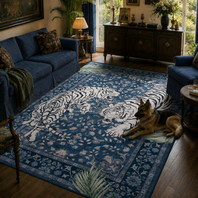 Tapis lavable vintage Goldene Oriental Tiger - tapis en cachemire doux pour le salon, la chambre à coucher ou le bureau