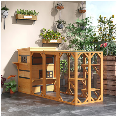 3-Story Cat House Feral Cat Shelter, Outdoor Kitten Condo with Raised Floor, Asphalt Roof, Escape Doors, Jumping Platforms, Yellow
