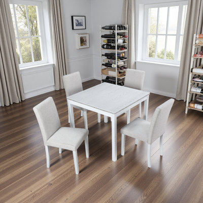 Ensemble de table de salle à manger en bois 5 pièces, ensemble de table de cuisine avec une table carrée et 4 chaises rembourrées, table de salle à manger en bois avec décoration en cristal et ensemble de chaises pour la cuisine