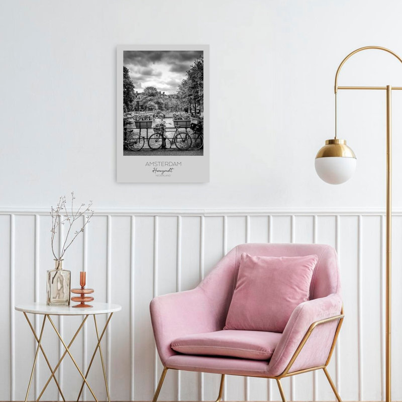 «Amsterdam Canal Bicyclcles», reproduction de tulipe contemporaine, art mural de la ville, 24" H x 16" W