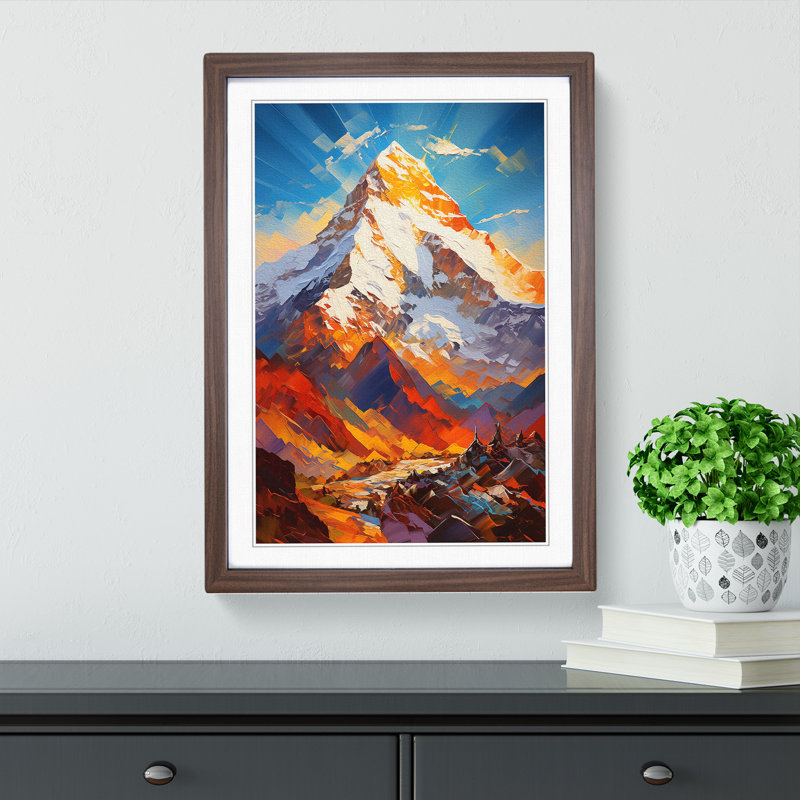 Mount Everest Abstract - Single Picture Frame Print on Wood, Walnut Framed, 46cm H x 34cm W x 2cm D