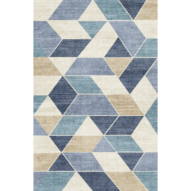 Tapis géométrique rectangulaire en polyester tissé à la machine Sudheer, Rectangle 5 pi x 7 pi