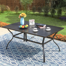 Birmadevi Powder-coated Metal Frame Black Rectangular Outdoor Patio Dining Table with Umbrella Hole