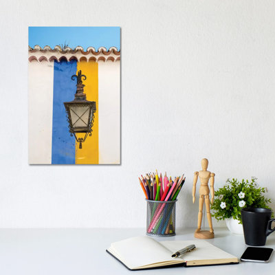 Wrought Iron Lantern Hanging From A Colorful Stripped Wall, Obidos, Portugal by Julie Eggers - Wrapped Canvas Gallery-Wrapped Canvas Giclée