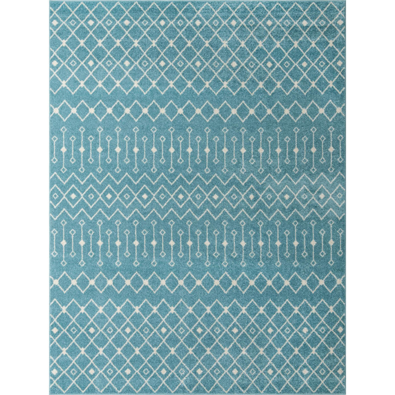 Tapis bleu turquoise en polypropylène tissé à la machine Briehn, Rectangle 10 pi x 13 pi