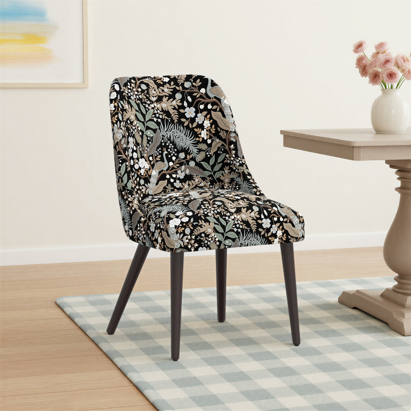 Rifle Paper Co. x Cloth & Company Tara Dining Chair, Rpc Peacock Black Linen