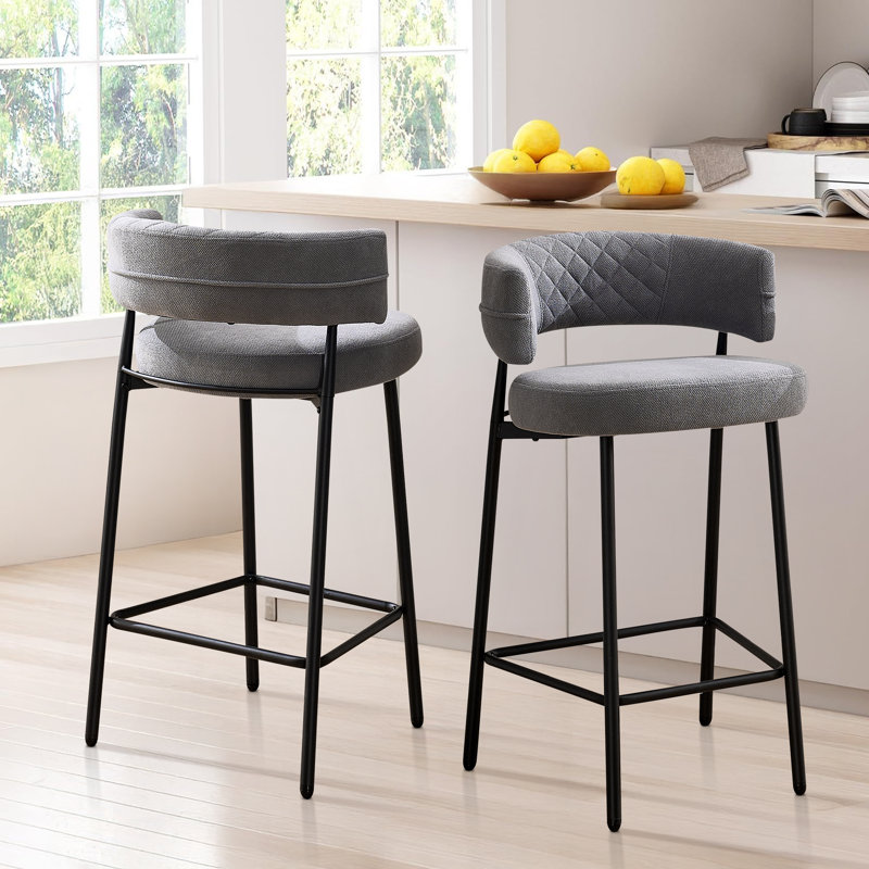 Modern Upholstered Bar Stool with Backrest Armrest, Grey