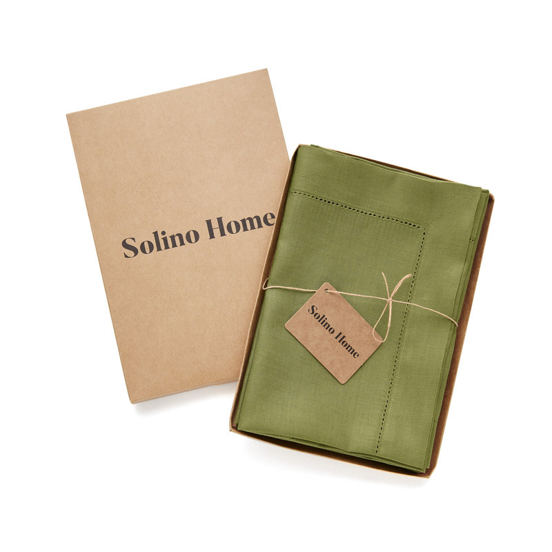 100% Pure Linen Hemstitch Dinner Napkins - Classic Hemstitch, Avocado