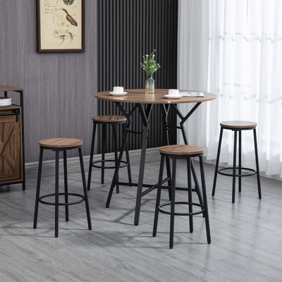 Industrial 5-Piece Bar Table And Chairs Set, Space-Saving Design For Compact Kitchens And Pubs, Durable And Stylish