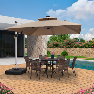 Parasol déporté carré lumineux de 3 m x 3 m avec base