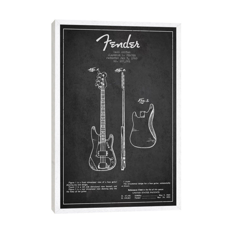 Bass Guitar by Aged Pixel - Print on Canvas, White Framed, 66.04 cm H x 45.72 cm W